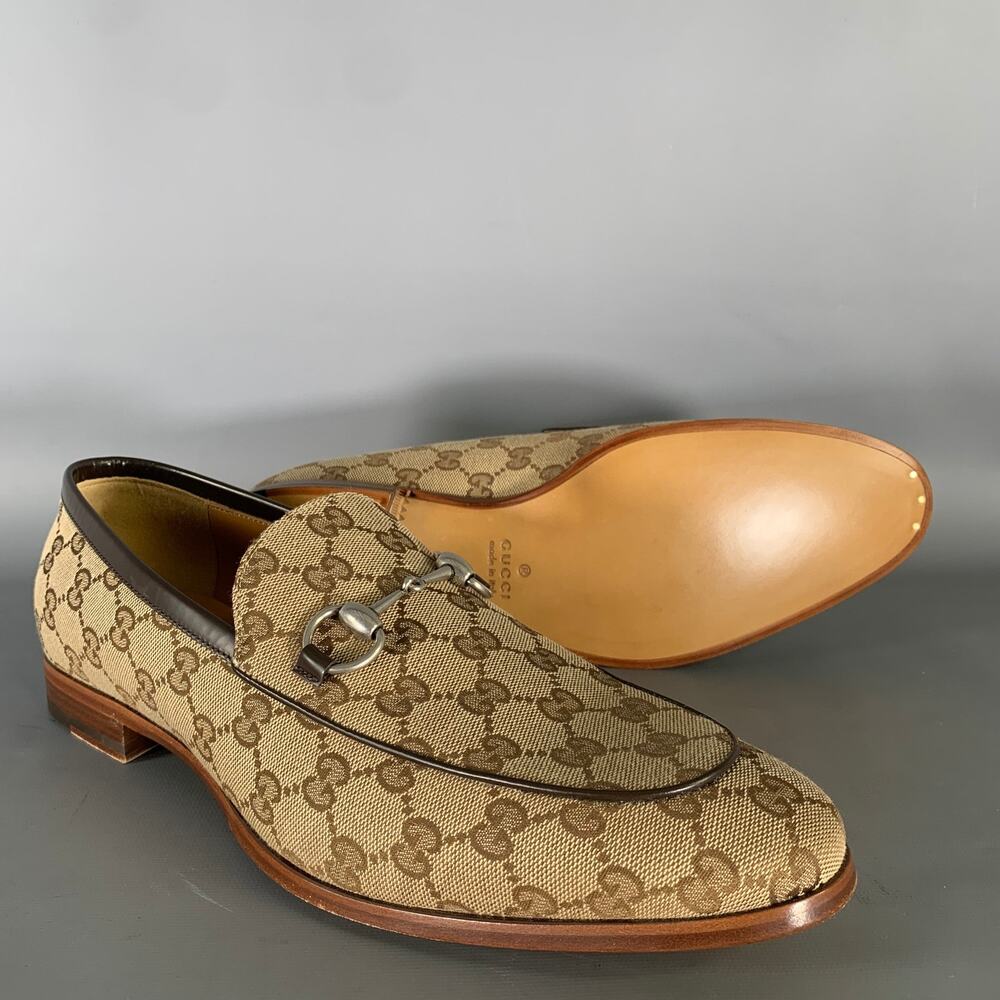 GUCCI Size 10.5 Brown Tan Monogram Canvas Loafers - Picture 5 of 12